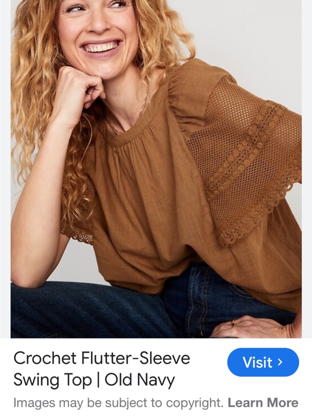 Old Navy Rust Brown Crochet Flutter Sleeve Swing Top Women’s Large